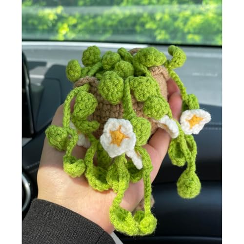 Crochet-Plant-for-Car-Cute-Rearview-Mirror-Hanging-Accessories-Handmade-Knitted-Crochet-for-Women-Aesthetic-Hanging-Basket-Pendant-Plant-for-Gift-House-Decoration-White-Flowers