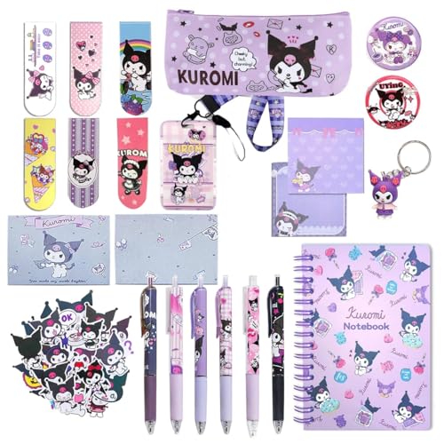 Image of PATPAT 23Pcs Kawaii School Supplies Set, Stationery Supplies Set with Notebook, Pencil Pouch, Click Pens, Assorted Cartooon Stickers, Girls School Gift Set