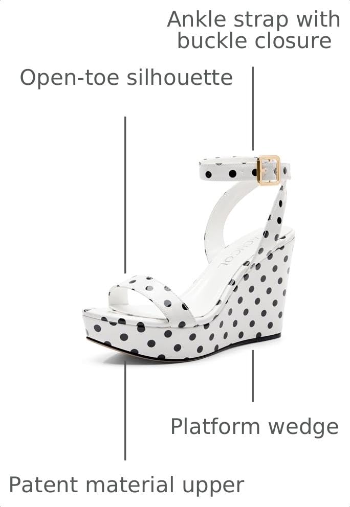 Image of Aachcol Women Platform Wedge Sandals Round Peep Open Toe Ankle Strap Slingback Two-Piece Chunky Block High Heel Dress Shoes Pumps Party Patent 4 Inch