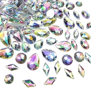 TOAOB 117 Pieces Sew On Rhinestone AB Clear Gems Acrylic Faceted Flatback Sewing Crystal Rhinestone Mix Shape for DIY Crafts Clothes Shoes Bag Decoration