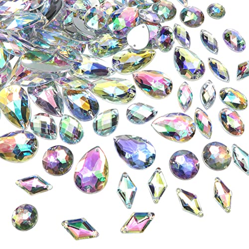 TOAOB 117 Pieces Sew On Rhinestone AB Clear Gems Acrylic Faceted Flatback Sewing Crystal Rhinestone Mix Shape for DIY Crafts Clothes Shoes Bag Decoration
