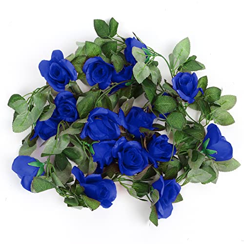 Yatong 3Pcs 7.22Ft Artificial Rose Flower Silk Vine Hanging Wedding Baby Shower Decor Garlands Home Outdoor Indoor Decor Flower(Blue) #TOP1