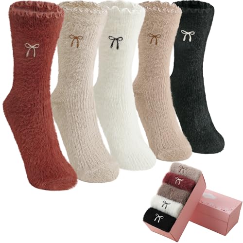 Image of SISOSOCK 5 Pairs Fuzzy Soft Cozy Comfy Socks Warm Birthday Gifts for Women