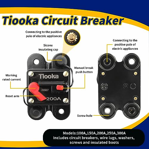 Tiooka 200 Amp Circuit Breaker with Manual Reset 3 Pack Waterproof Inline Fuse Holder for Boat Trolling Motor Marine ATV Trailer Vehicles Stereo Audio Electronic Battery Solar System - Thumbnail 5