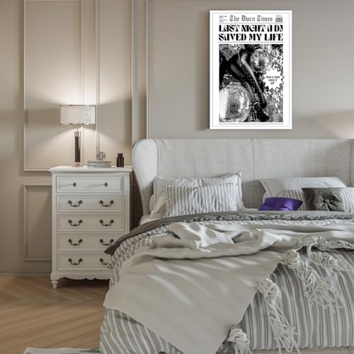 Yaxzlwr Black And White Dj Saved My Life Newspaper Poster Magazine Art Print Trendy Disco Wall Art Y2K Vintage Cover Dorm Aesthetic Art Wall Decor For Party Room Bar Cart Preppy Dorm Apartment Bedroom thumb #2