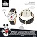 DISNEY Mickey Mouse Articulating Hands Watch for Men – Stylish Mickey Watches for Men, Enthusiasts – Classic Mouse Watch with White Dial, Gold Case, and Black Leather Strap