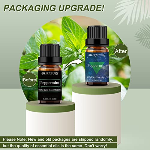 Image of BURIBURI Peppermint Essential Oil 100% Pure, Undiluted, Natural, Organic Aromatherapy Mint Essential Oils 10ML for Diffuser, Soap Candle Making
