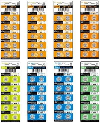 Siiboat Watch Batteries 80PCS - AG0, AG1, AG3, AG4, AG5, AG7, AG10, AG13, 1.5V Alkaline LR41 LR44 Assorted Button Coin Cell Batteries
