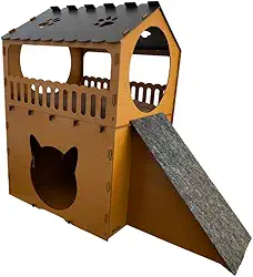 BOXFAN Casa Para Gatos Dois Andares Toca Em Mdf Caramelo Cama Beliche Brinquedo Arranhador Gato Diversão Toquinha Playground Interativo Diversão Felina - Conforto e Proteção para Móveis