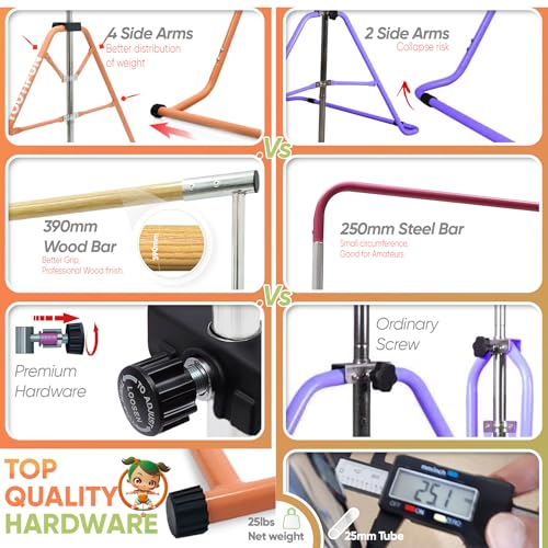 Youtifun Fiberglass Gymnastics Bar, Kids Gym Equipment 5 Level Height Adjustable Pull Up Horizontal Gymnastic Bar, Gymnastics Equipment For Home For Girls & Boys, 3 To 12 Years Old (Salmon Pink) - 3