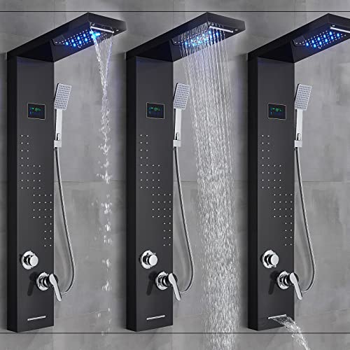 Black Shower Panel Tower System LED rain Head Combination Massage Body Jets Faucet Shower Column miniatura 6