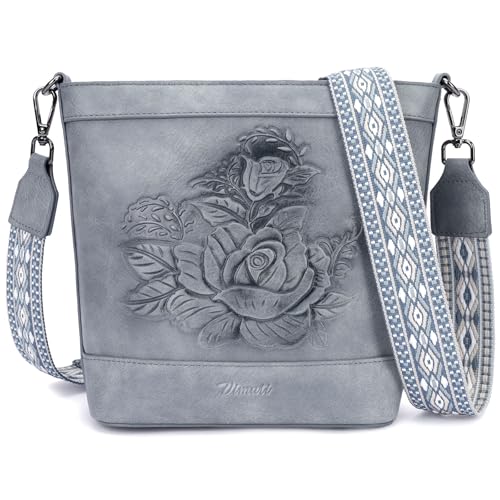 Image of Crossbody Purses for Women, Trendy Embossed Vegan Leather Bucket Bag, Travel Shoulder Handbag with 2 Detachable Straps