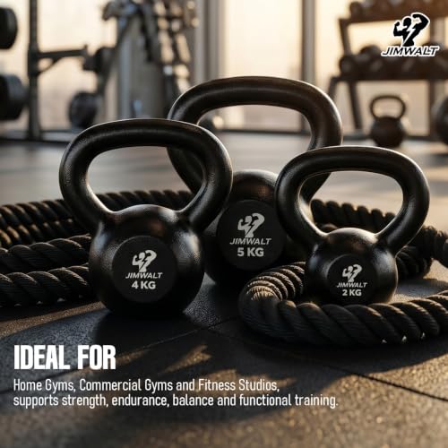 Image of Jimwalt Heavy Duty Enameled Cast Iron Kettlebell | Smooth Non-Slip Grip, Chip-Resistant Coating | Perfect for Strength Training & Home Gym (Enameled Coated 20KG)