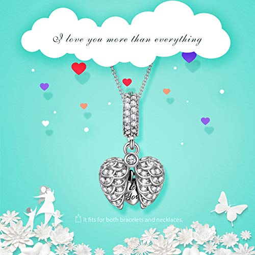 NinaQueen "Surprising Love" 925 Sterling Silver Enamel Heart Dangle Fit Pandöra Charms Engraved with "I love you" Birthday Anniversary Christmas Gifts for Women Wedding Valentines Gifts For Her Wife