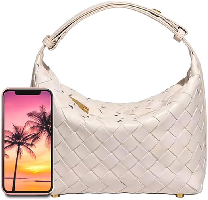 Woven Purse for Women, Braided Vegan Leather Woven Bag, Slouchy Mini Hobo Tote Purses, Small Top-Handle Shoulder Handbag