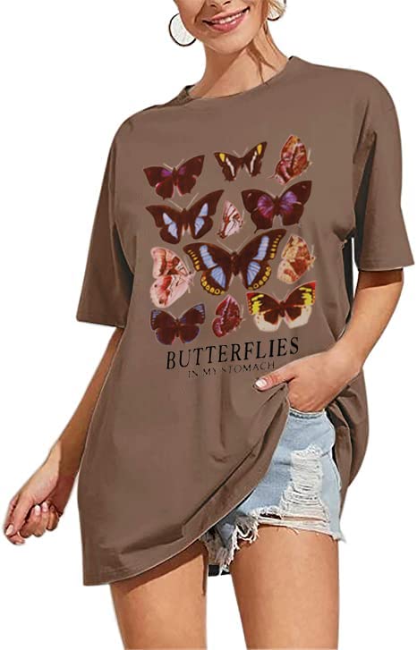 Meladyan Women’s Oversize Graphic Printed Loose Tee Short Sleeve Round Neck Loose Tshirt Tops