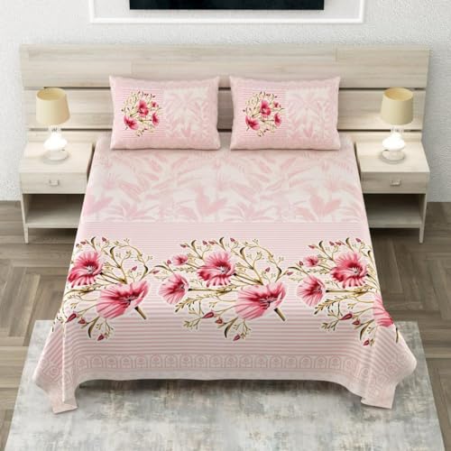 Image of Bedsheet for Double Bed King Size with 2 Pillow Covers | 240 TC 100% Cotton Rajasthani Sanganeri Jaipuri Printed Bed Sheet -108 * 108 Inches (Floral Striped 3)