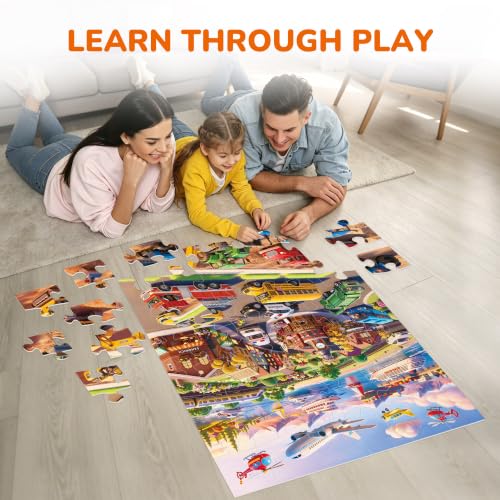 BenBen Floor Puzzles for Kids Ages 4–6, 48 Piece 2 x 3 Feet Transportation Jigsaw Puzzle, Large Vehicle-Themed Floor Puzzle with Big Pieces, Educational Toy Gift for Boys & Girls - Image 8
