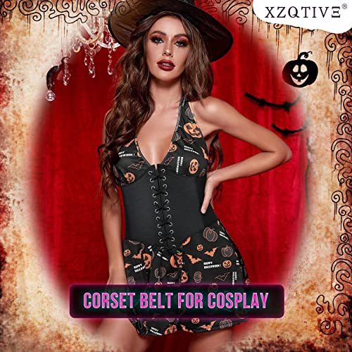 XZQTIVE Women's Corset Belt, Wide Black Brown Elastic Lace-Up Waist Cincher for Dress, Pirate Costume, Stretch Design3