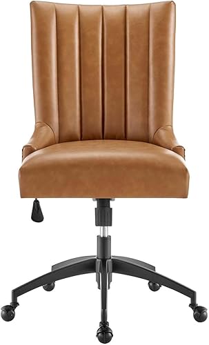 Miniatura 5 de Modway Empower Channel - Silla de oficina de cuero vegano capitoné, color negro y marrón, 27 x 22 x 38.5 pulgadas