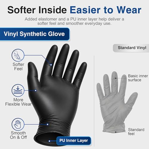 Image of Schneider Medical Nitrile /Vinyl Blend Exam Gloves, Black Disposable | Latex&Powder free, Food Safe, Cleaning, Exam, Cooking, Food Prep, BBQ, Comfortable Fit, Ambidextrous, Unisex