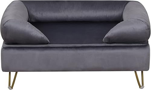 Sofá para perros pequeños, sofás y sillas para perros, camas para perros con tela de terciopelo suave, cama para gatos con marco de madera, sofá