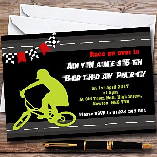 Green BMX Bike Personalized Childrens Party Invitations