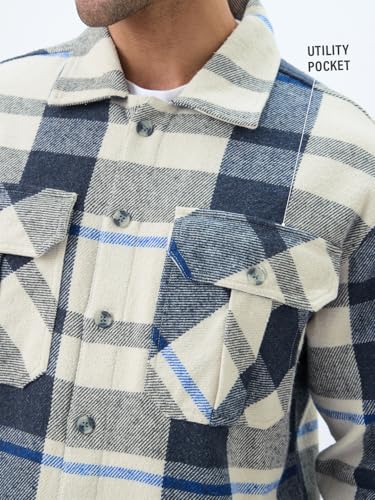 Image of The Souled Store Plaid: Men and Boys Full Sleeves Spread Collar Cotton Twill Warm Durable Heavy Winter Oversized Shackets