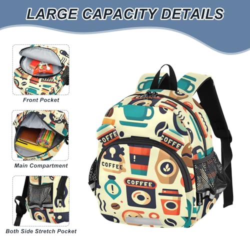 Kid's Backpack for Boys & Girls Toddler Bag Coffee Cups Seamless Backpack with Safety Leash4