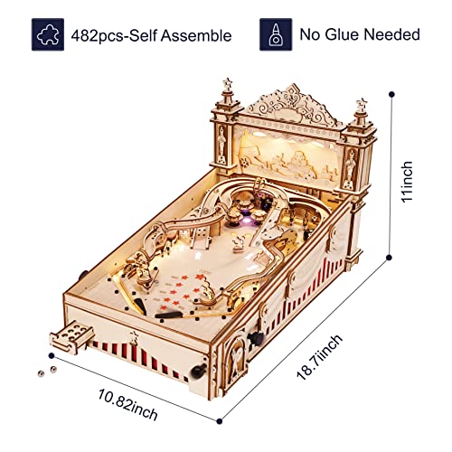 Rowood Wooden Puzzles 3D Pinball Machine Mechanical Model Wooden 3D Puzzles for Adults DIY Pinball Game Wooden Puzzle-Model Building Kits Christmas Birthday Gifts for Adult and 14+ Teens