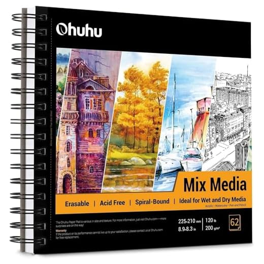 Bloc de dibujo de 225 × 210 mm, Ohuhu 120 Lb / 200 GSM Papeles gruesos 62 hojas / 124 páginas, cuaderno de bocetos en espiral para acrílico, acuarela, pintura Día de San Valentín