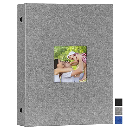 Benjia Album fotografico formato A4 Portrati 50 tasche, in lino, con apertura dall'alto, contiene 50 foto verticali, formato A4, colore: grigio