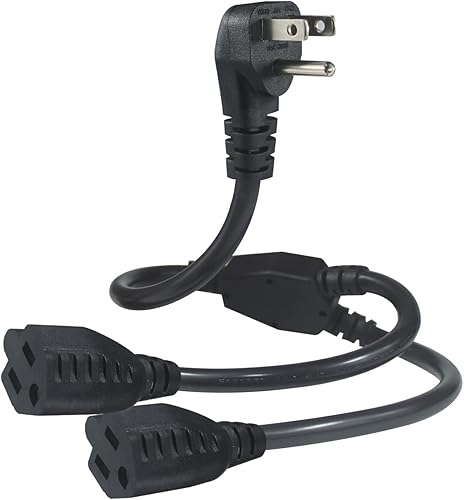 Miniatura 2 de Extensión de cable de alimentación y divisor en Y, adaptador de salida de 1 a 2 vías, NEMA 5-15P, enchufe plano de 90 grados a 2 NEMA 5-15R con SJT