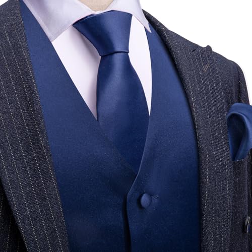 Men's Vest Tie Set Bow Tie Satin V-Neck Solid Colors Suit Waistcoat Cufflinks hanky Formal Wedding Business Tuxedo3