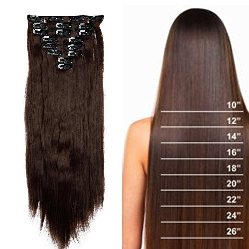 S-noilite 8PCS/SET Full Head Clip in Hair Extensions 140Grams Thick Real Natural Synthetic Hairpiece(23inches-straight, Medium Brown)