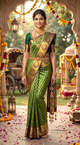 Image of VFCollections Women's Kanchipuram Silk Pure Pattu Sarees With Blouse
