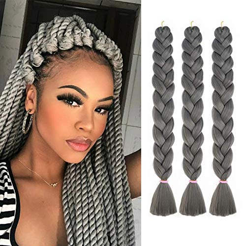 JulyQueen 165g Crochet Braiding Hair Grey Color Crochet Hair for Black Women Synthetic Hair Extension Fold Length 41 Inch 3 Pack