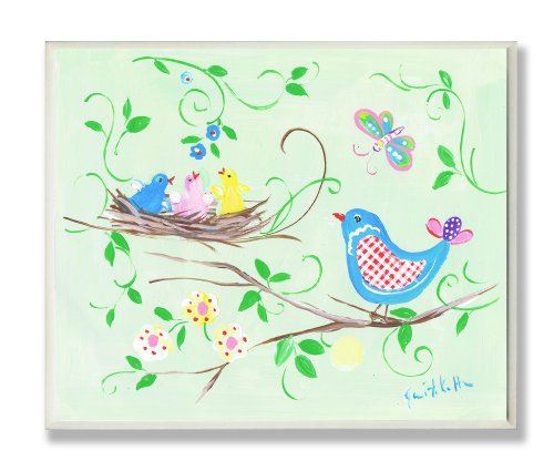 The Kids Room by Stupell Blue Bird and Birds in Nest Rectangle Wall Plaque