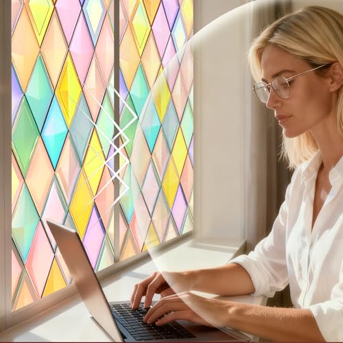 Image of Nuxovilar Pastel Geometric Diamond Pattern Window Film 17.7x39.4 PVC
