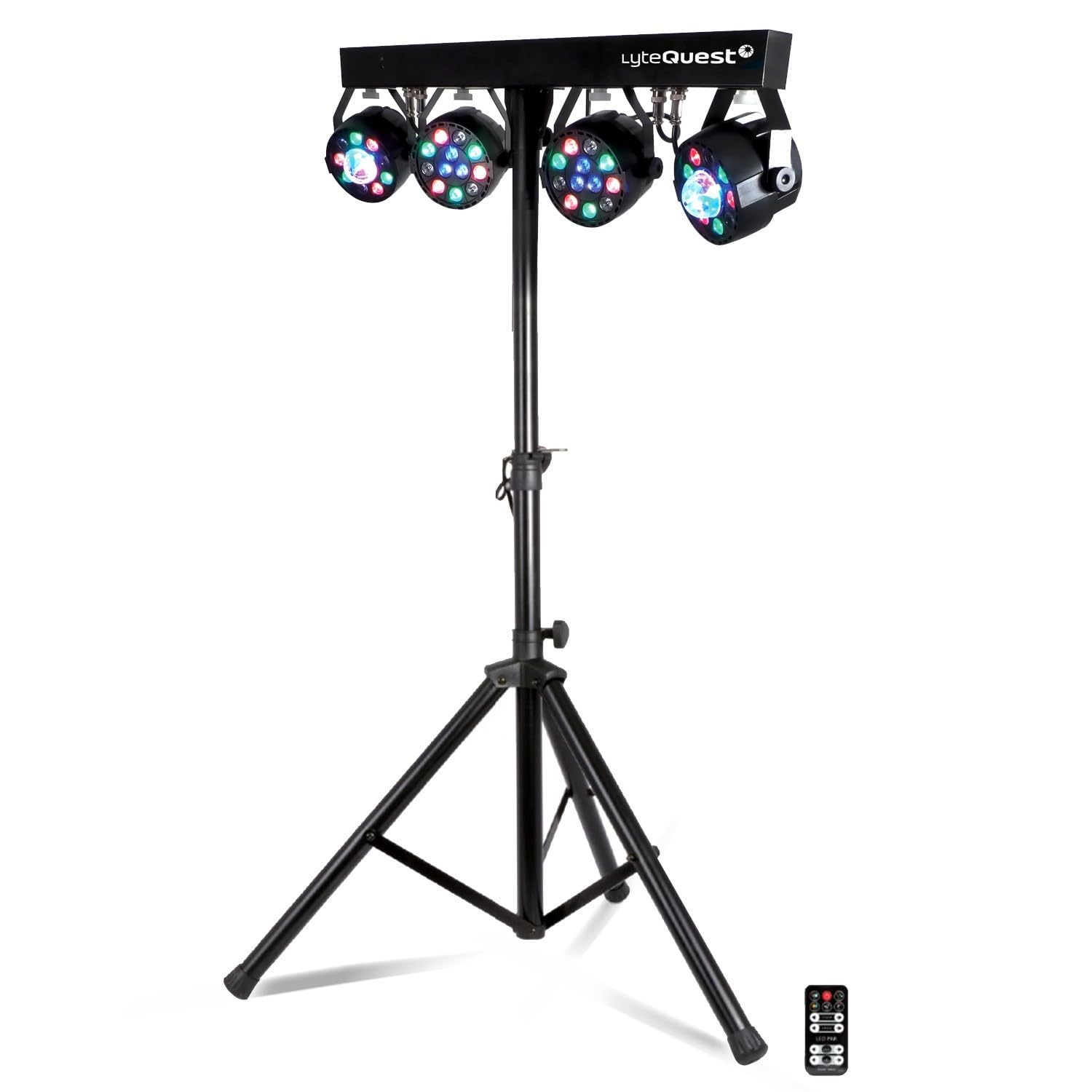 X-Performer BAR - Pack de jeux de lumières Portique avec 4 PAR Incandescents Noir Métal, Verre - 18 programmes - +Tél