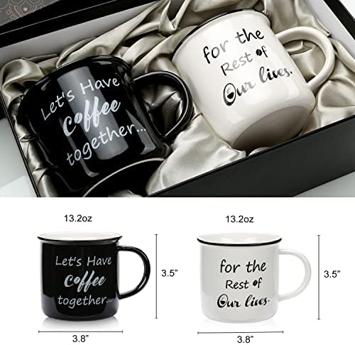 EXREIZST Mr and Mrs Coffee Mugs - Wedding Gifts for Bride and Groom Bridal Shower Engagement Gifts- and Married Couples-Ceramic Marble Cups 12 ozTwo Mugs (Black and White oval1)