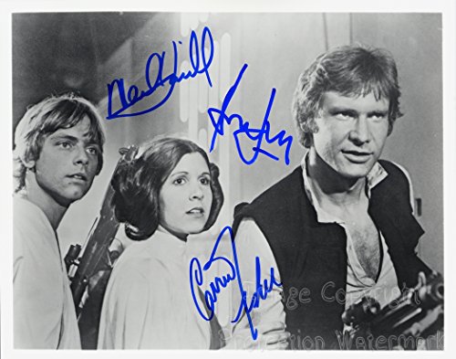 S tar Wars Cast Harrison Ford Carrie Fisher Mark Hamill Signed Autographed 11x14 Inch Photo Print B&W compatible with star wars