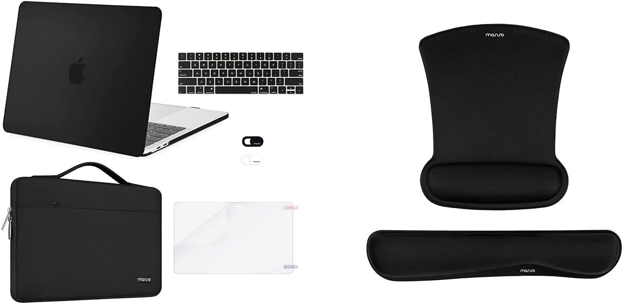 MOSISO Hard Case&Bag&Keyboard Skin&Webcam Cover&Screen Protector&Mouse Pad Keyboard Wrist Rest Compatible with MacBook Pro 13 inch Case 2016-2023 M2 A2338 M1 A2289 A2251 A2159 A1989 A1706 A1708, Black