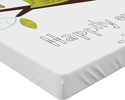 Miniatura 4 de Lunarable Owls Fitted Sheet, 2 Owls on Tree Branch Happily Ever After Message Romantic Art, Bed Cover with All-Round Elastic Deep Pocket for