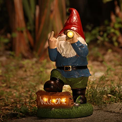 Resin Gnomes Garden Decor, 13.5" Tall Solar Large Inappropriate Funny Gifts Gnome Outdoor Statues For Yard, Patio, Lawn, Outside Naughty Gnome Garden Decorations Gift For Men Women #TOP5