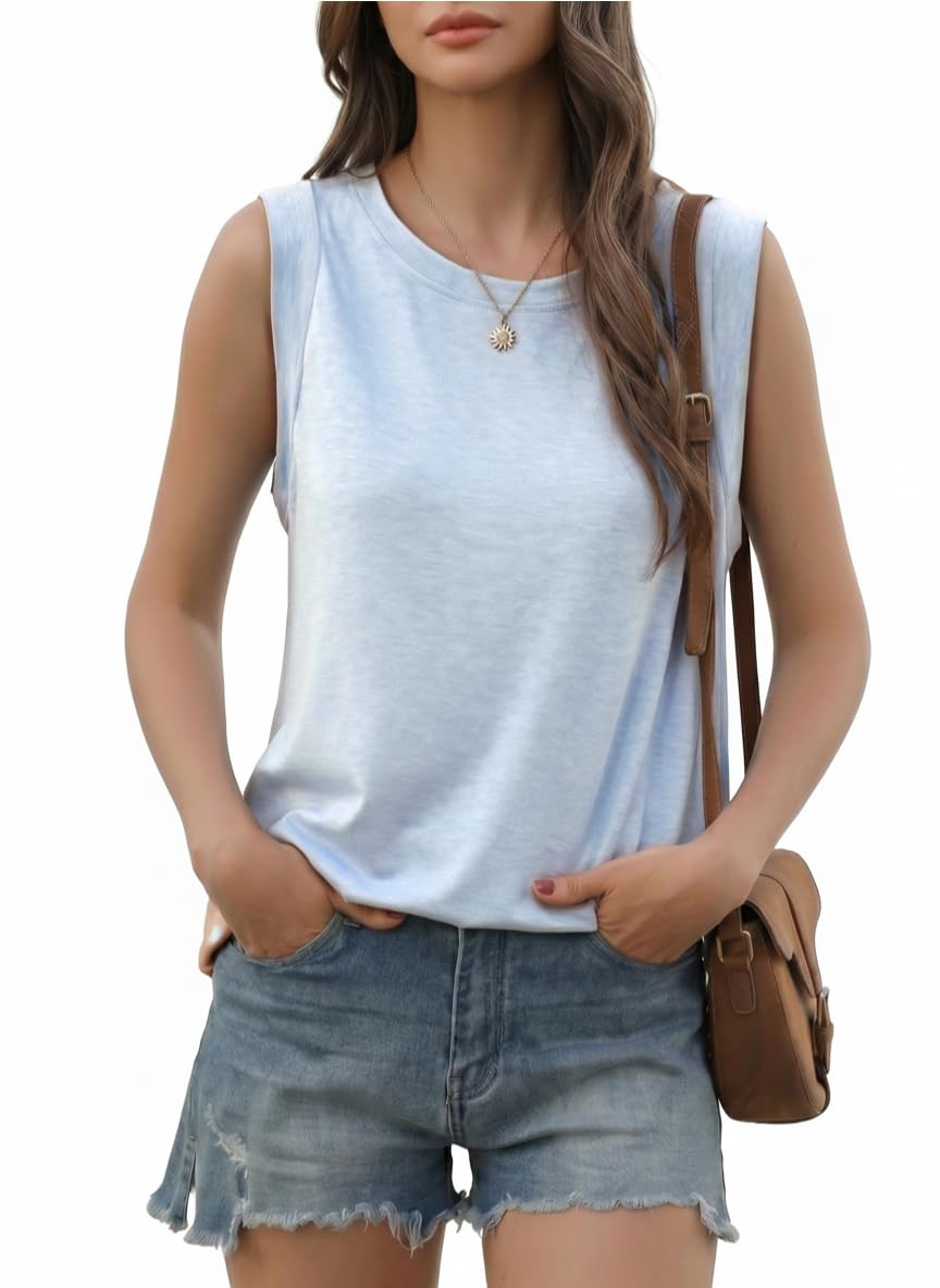 Ebifin Tops Damen Tank Top Sommer Ärmellose Tshirts Oberteile mit Rundhalsausschnitt Blusentop Longtops.