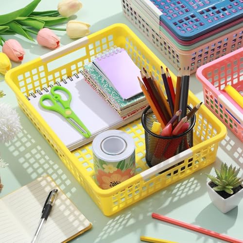 gisgfim 6 Pack Plastic Turn in Paper Trays for Classroom Storage Bin Basket Organizers for School Teacher Supplies Classroom Office Home Organization and Storage Tray Holds 4A Paper File (Colorful) by gisgfim - Used condition - Image 4