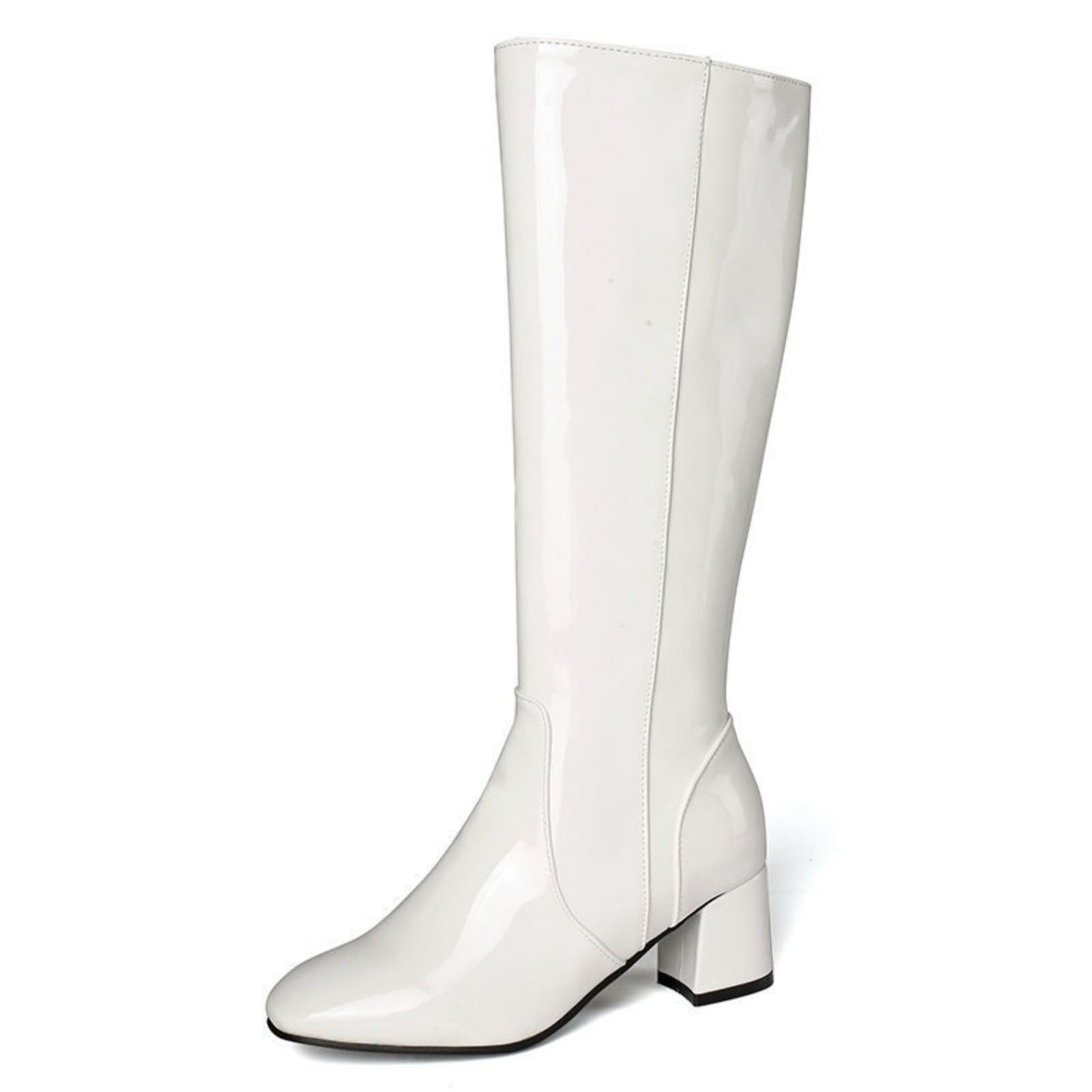 Bottes Gogo en cuir verni ANUFER bottes disco talon épais et zip