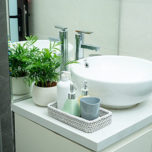 Bathroom Vanity Tray Rattan Guest Towel Napkin Holder Wicker Paper Hand Towels Storage Dispenser Napkin Caddy for Toilet Tank Kitchen Bath Decorative Trays KOLSTRAW (10.2 x 6 x 2 inches, White Wash)