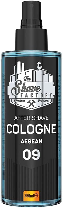 The Shave Factory Aftershave Cologne voor Mannen – Aegean 250ml – Knapperige, Verfrissende en Warme Geur – Rijke Mix van Citrus- en Houtgeur – Kalmeert Irritatie, Verfrist de Huid